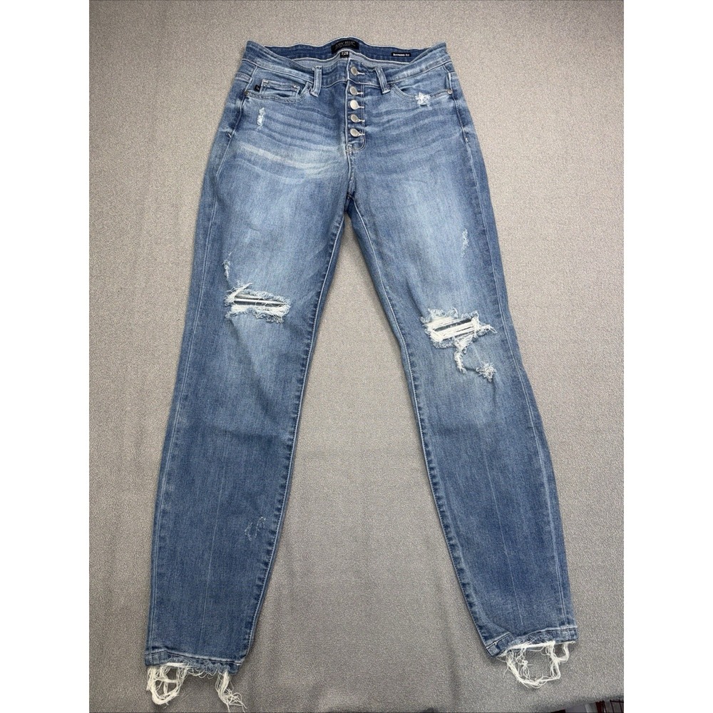 Judy Blue Jeans Womens 7/28 Boyfriend Fit Mid Rise Frayed Hem Button Fly Casual - Picture 2 of 8
